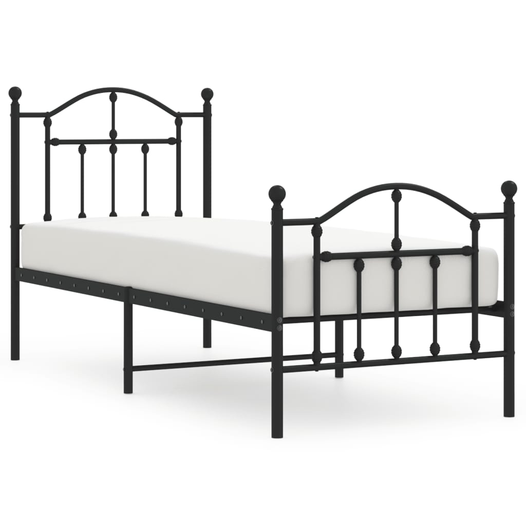 vidaXL Cadre de lit métal sans matelas avec pied de lit noir 75x190 cm