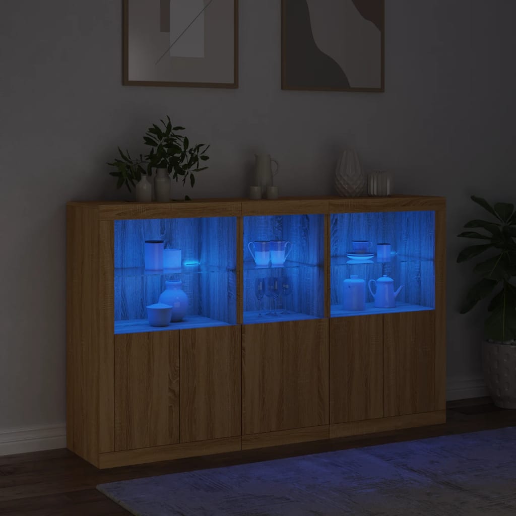 vidaXL Buffet avec lumières LED chêne sonoma 162x37x100 cm