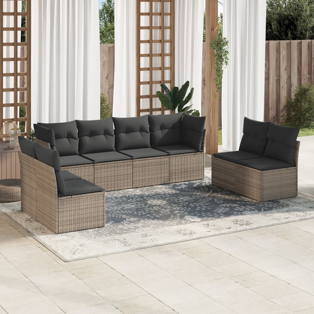 vidaXL Salon de jardin 8 pcs avec coussins gris résine tressée