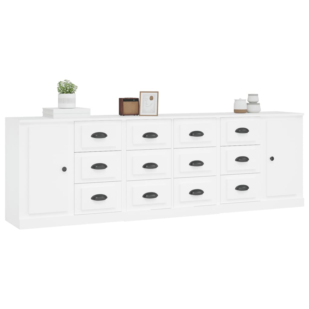 vidaXL Buffets 3 pcs Blanc Bois d'ingénierie