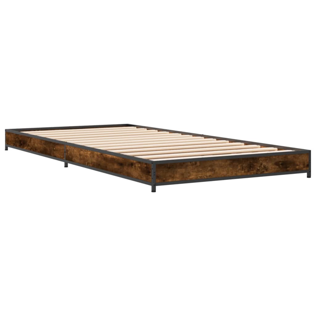 vidaXL Cadre de lit chêne fumé 75x190 cm bois d'ingénierie et métal