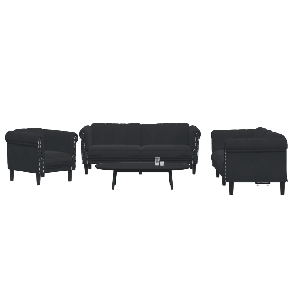 vidaXL Ensemble de canapés 3 pcs noir velours