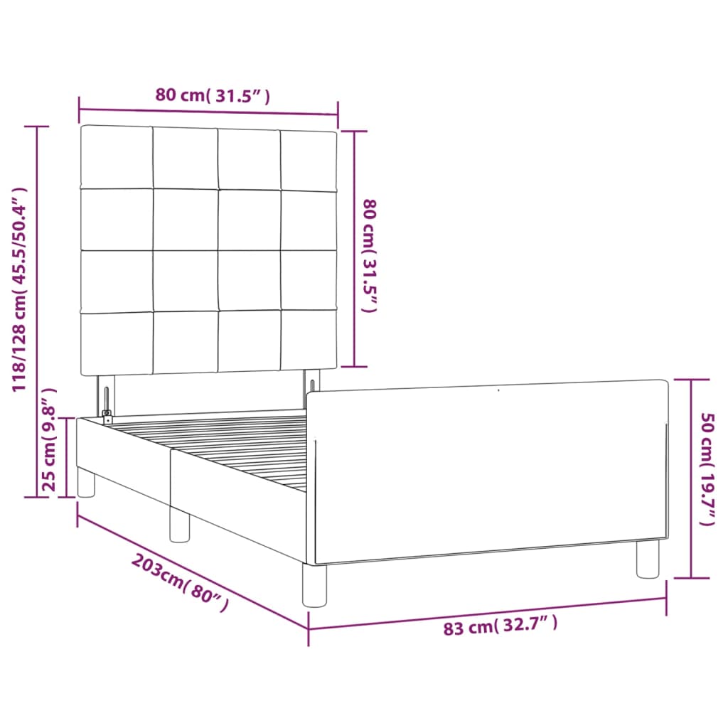 vidaXL Cadre de lit avec tête de lit Crème 80x200 cm Tissu