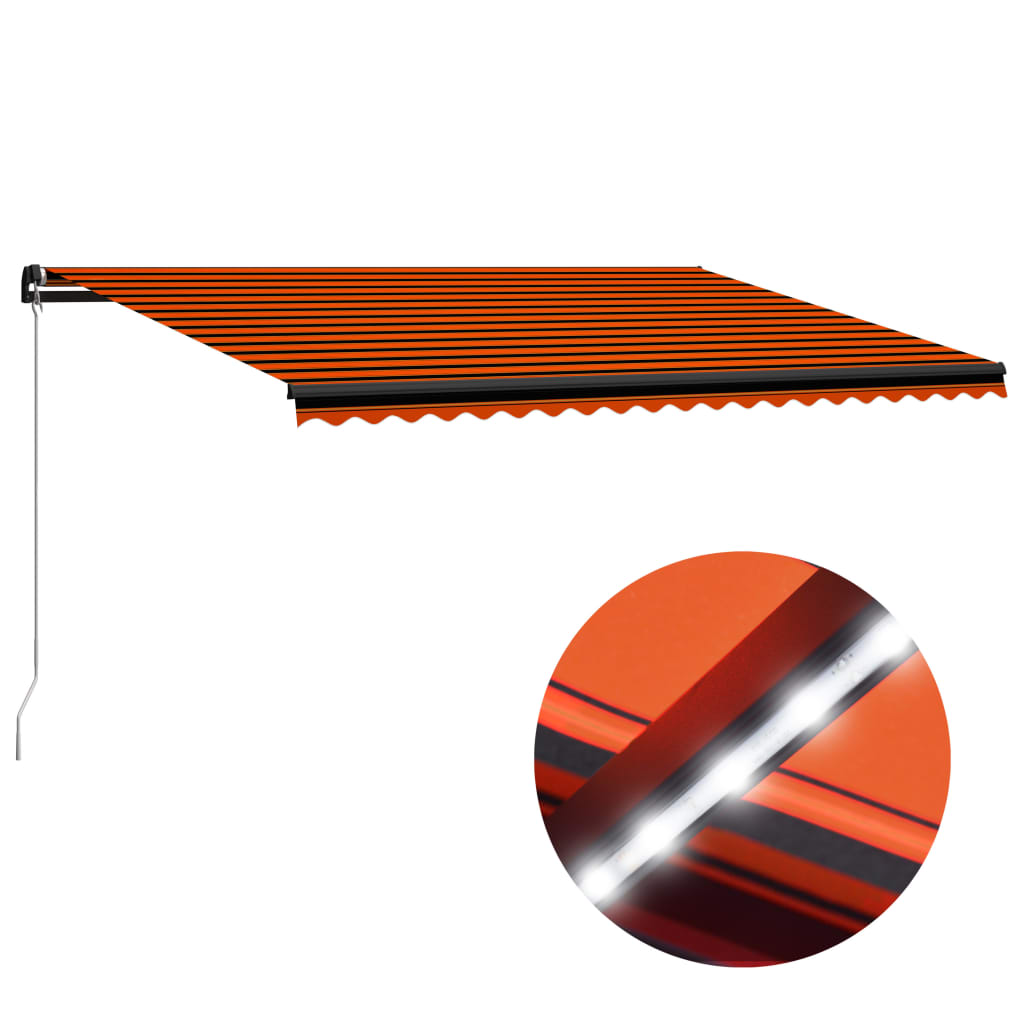 vidaXL Auvent manuel rétractable avec LED 500x300 cm Orange et marron