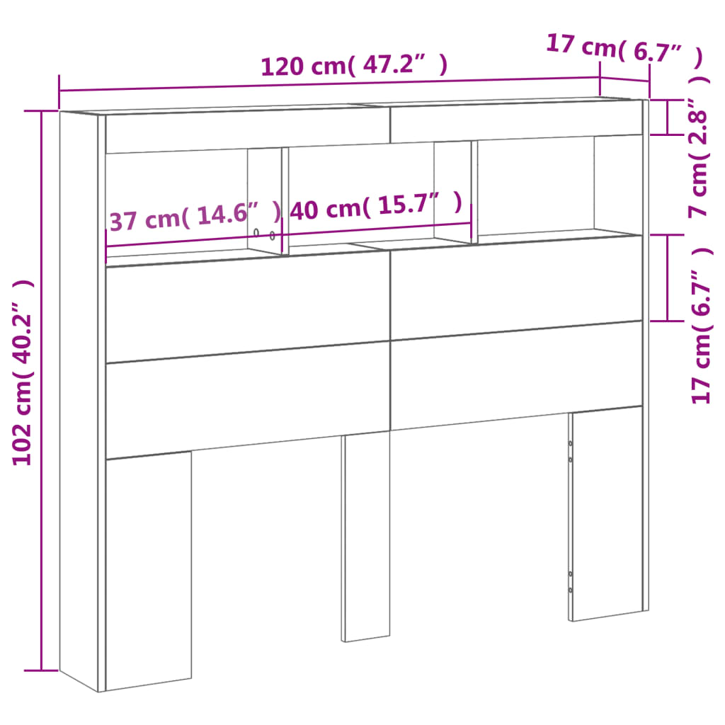 vidaXL Armoire tête de lit avec LED chêne marron 120x17x102 cm