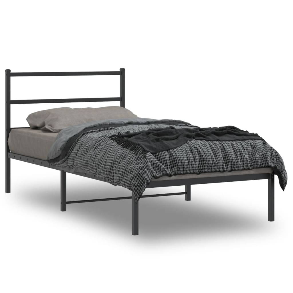 vidaXL Cadre de lit métal sans matelas avec tête de lit noir 100x190cm