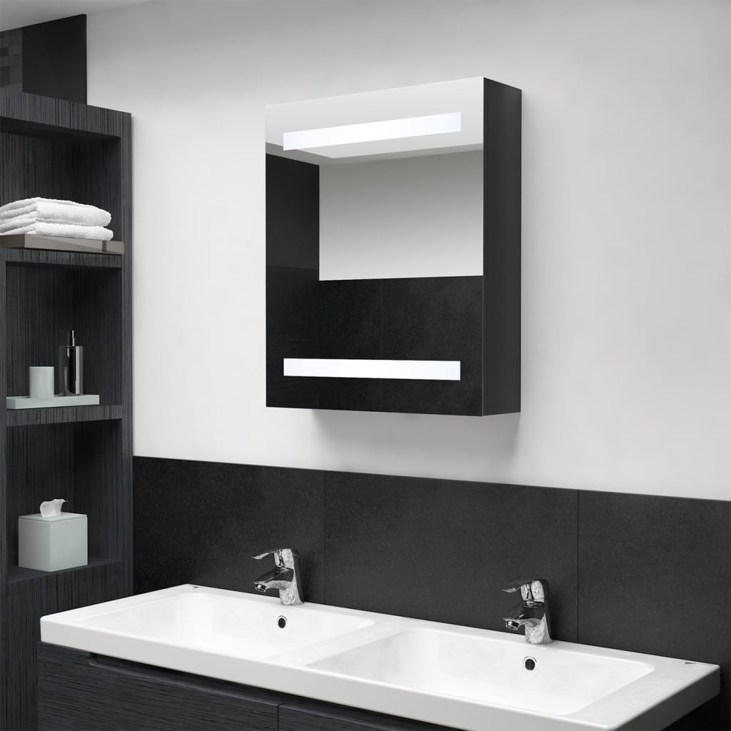 vidaXL Armoire de salle de bain à miroir LED noir brillant 50x14x60 cm