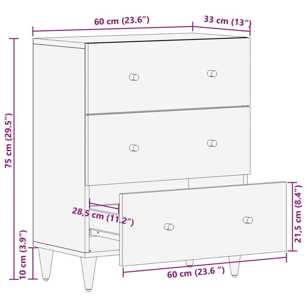 vidaXL Armoire latérale 60x33x75 cm bois massif de manguier