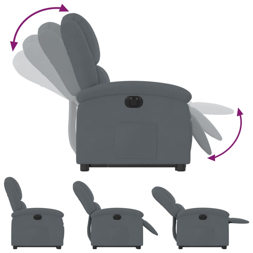 vidaXL Fauteuil inclinable électrique gris foncé velours