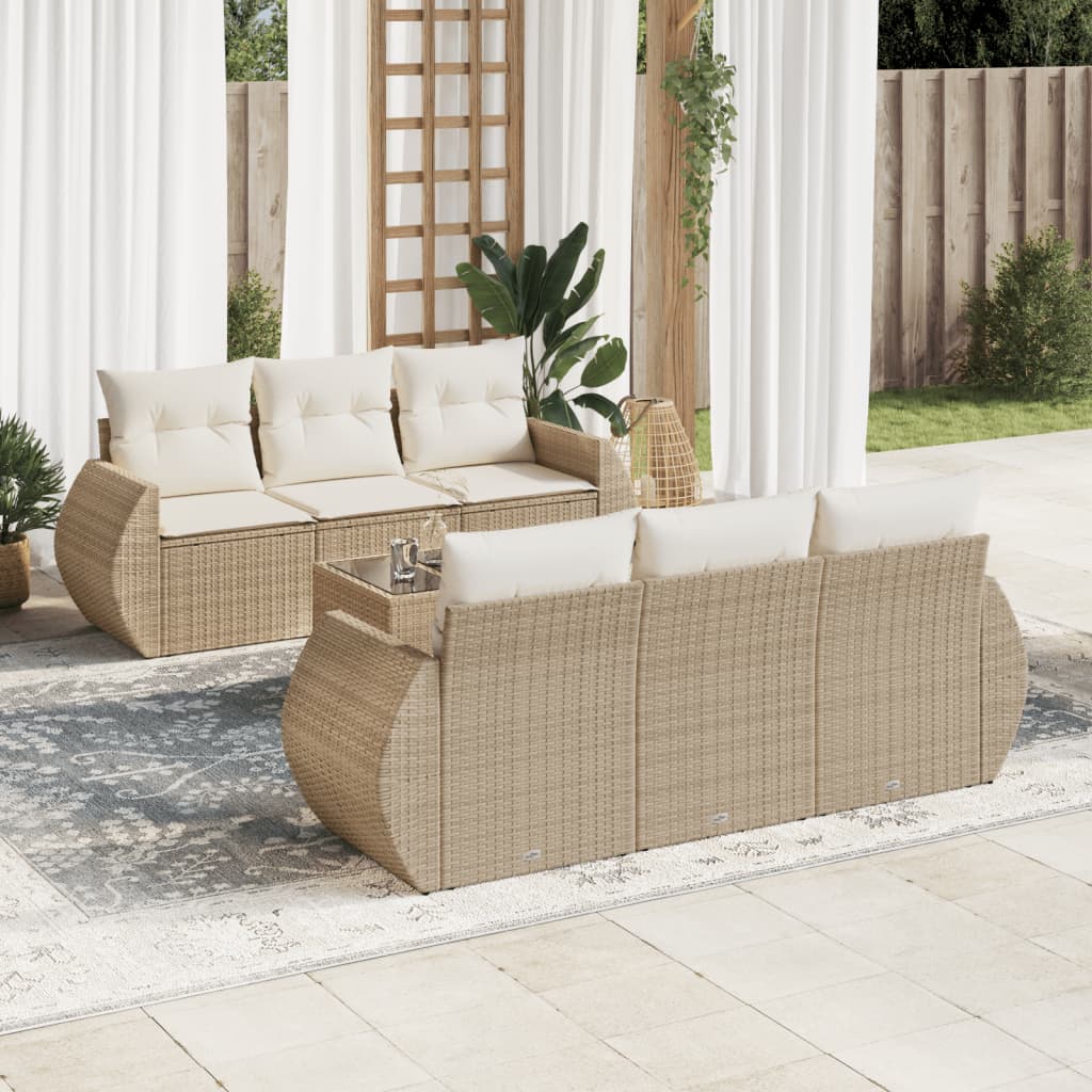 vidaXL Salon de jardin avec coussins 7 pcs beige résine tressée