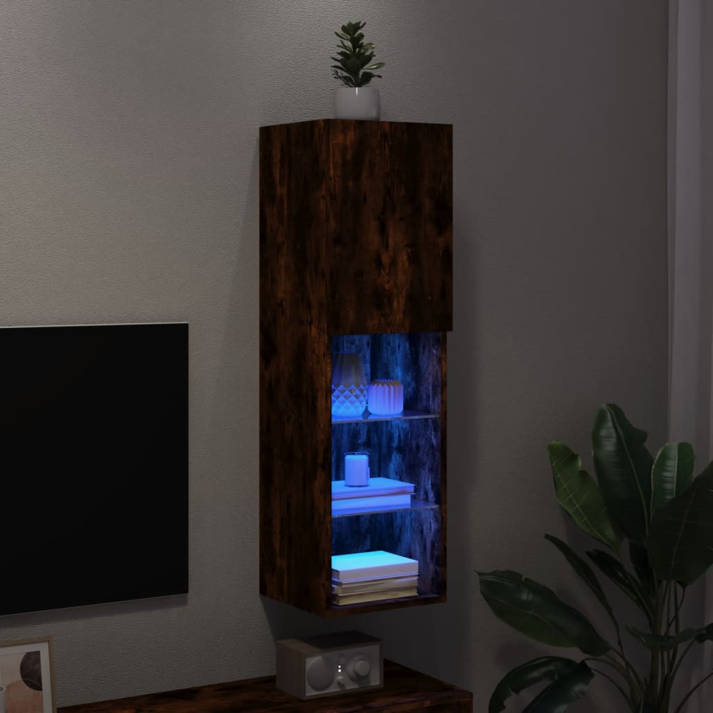 vidaXL Meuble TV avec lumières LED chêne fumé 30,5x30x102 cm