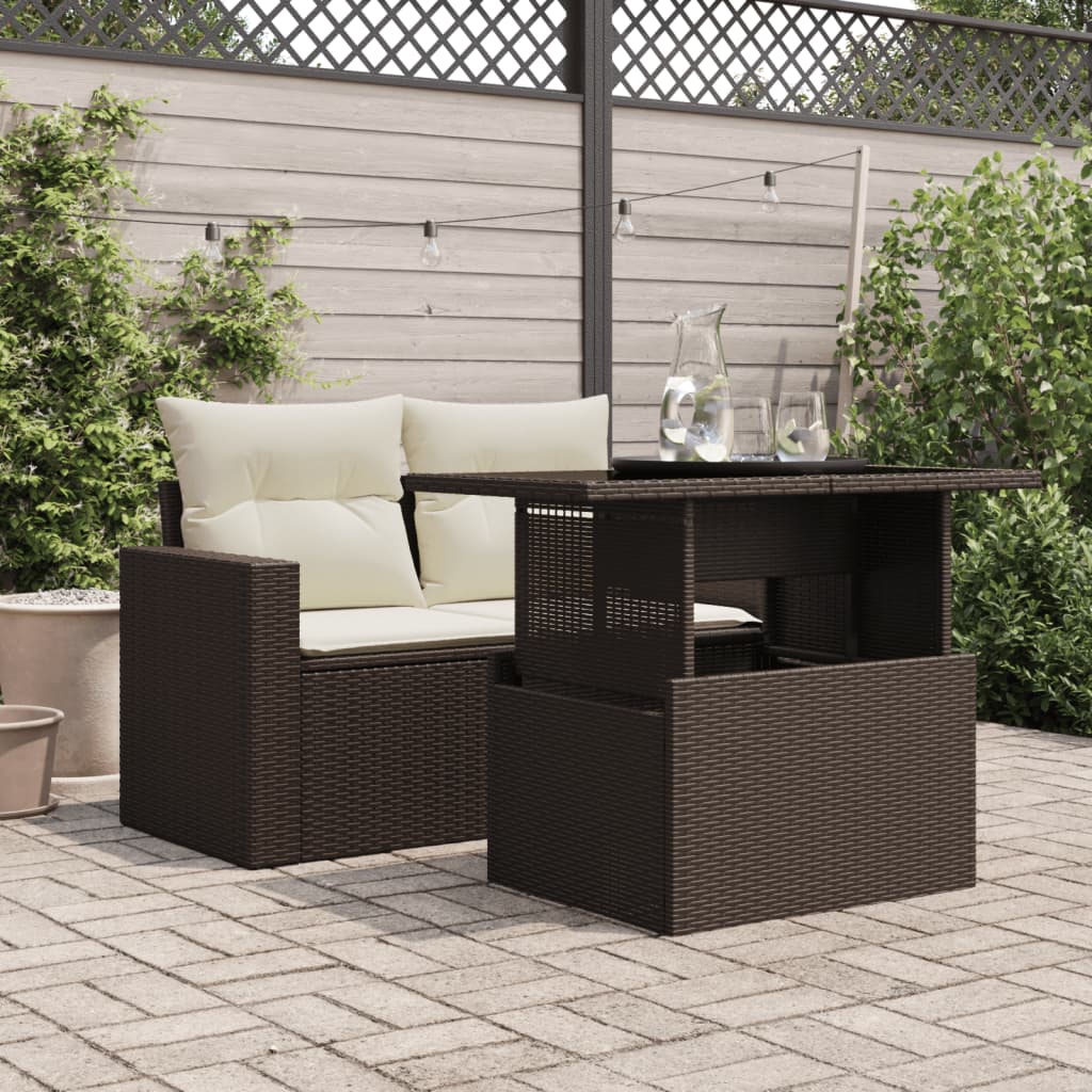 vidaXL Table de jardin dessus en verre marron 100x55x73 cm poly rotin