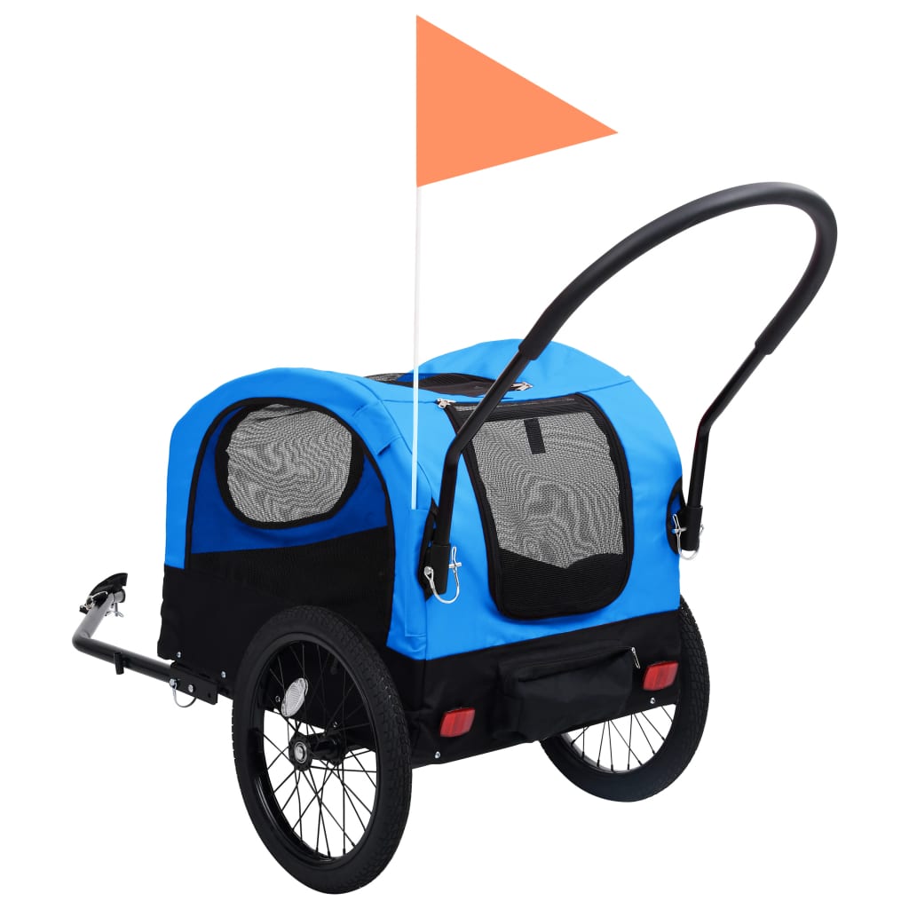 vidaXL Remorque de vélo pour chiens et poussette 2-en-1 bleu et noir
