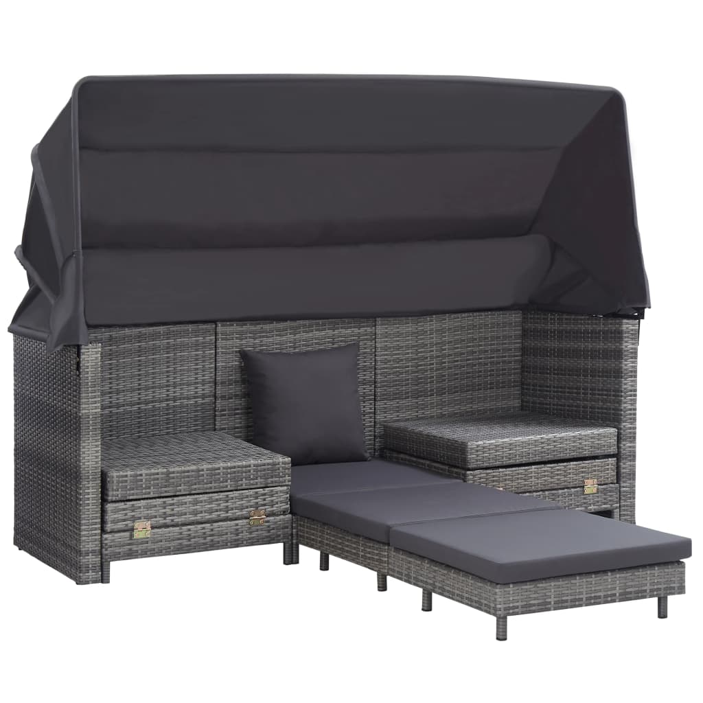 vidaXL Canapé-lit extensible 3 places avec toit Résine tressée Gris