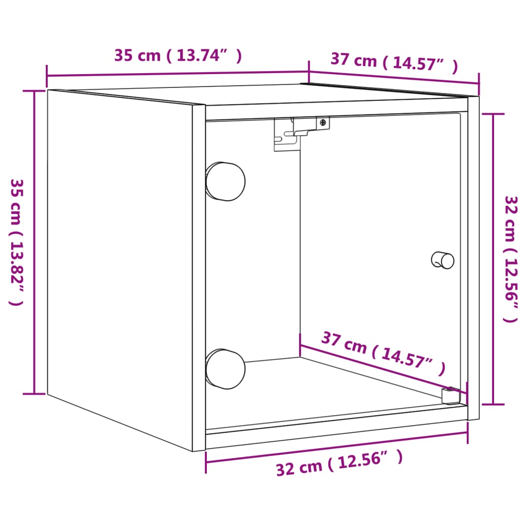 vidaXL Table de chevet avec porte en verre sonoma gris 35x37x35 cm
