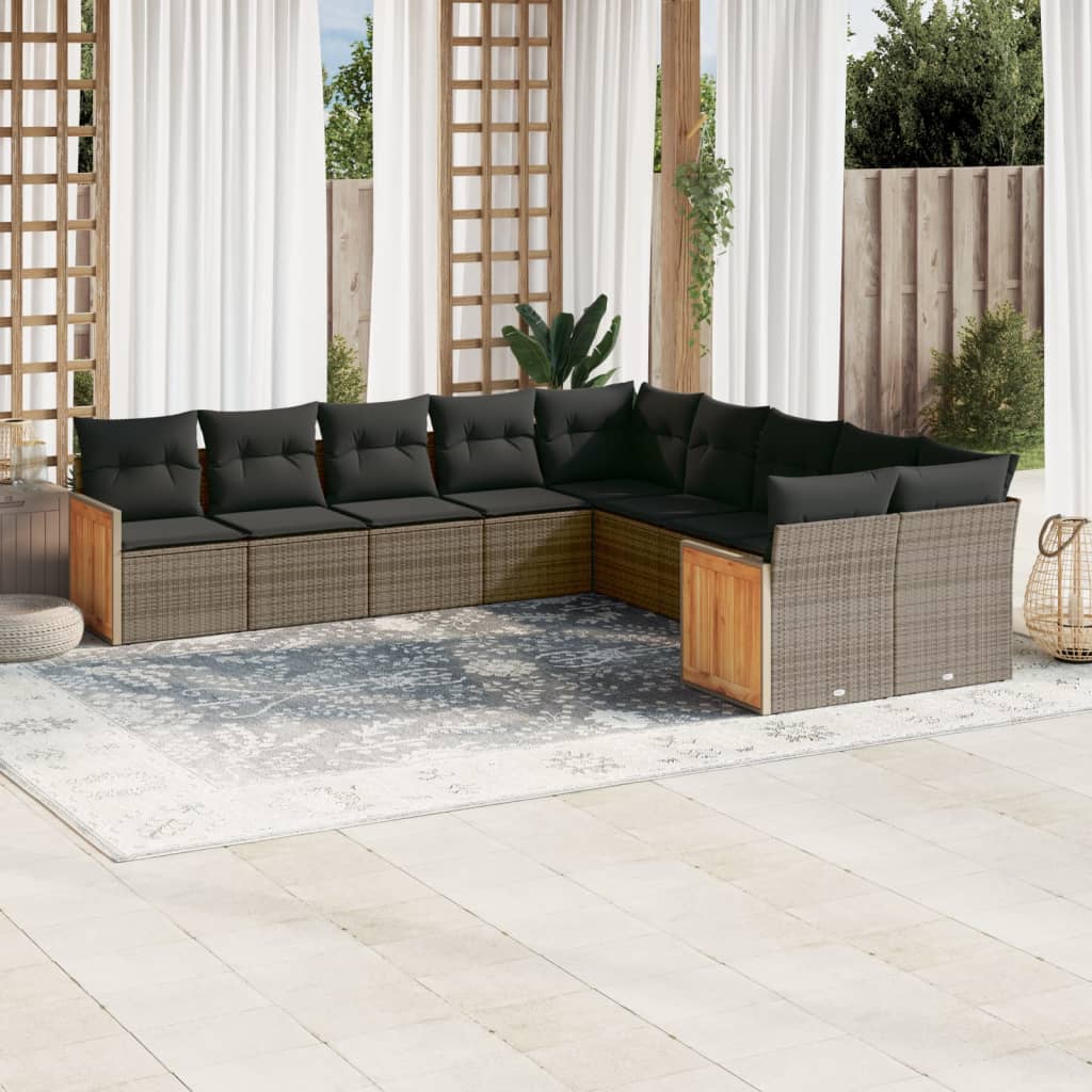 vidaXL Salon de jardin avec coussins 10 pcs gris résine tressée