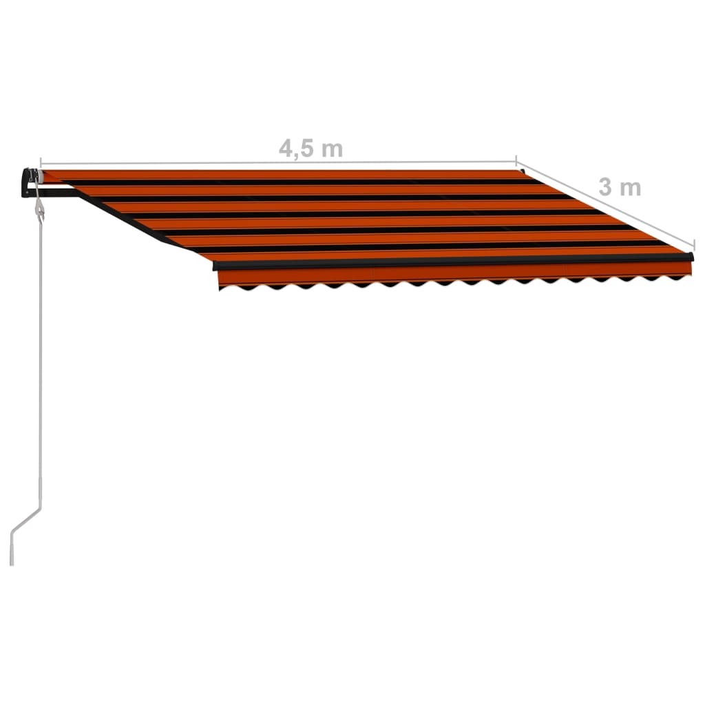 vidaXL Auvent rétractable capteur de vent LED 450x300 cm Orange marron