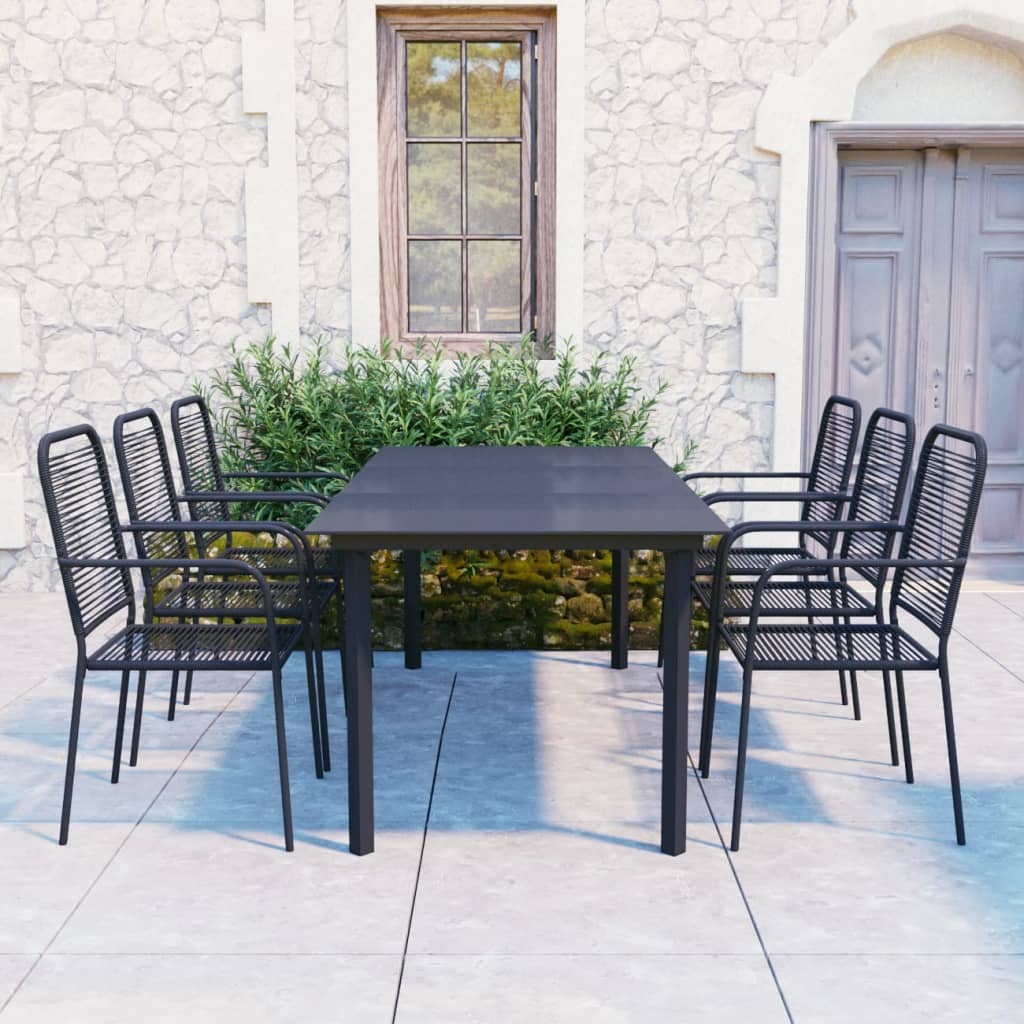 vidaXL Ensemble à manger de jardin 7 pcs noir verre et acier