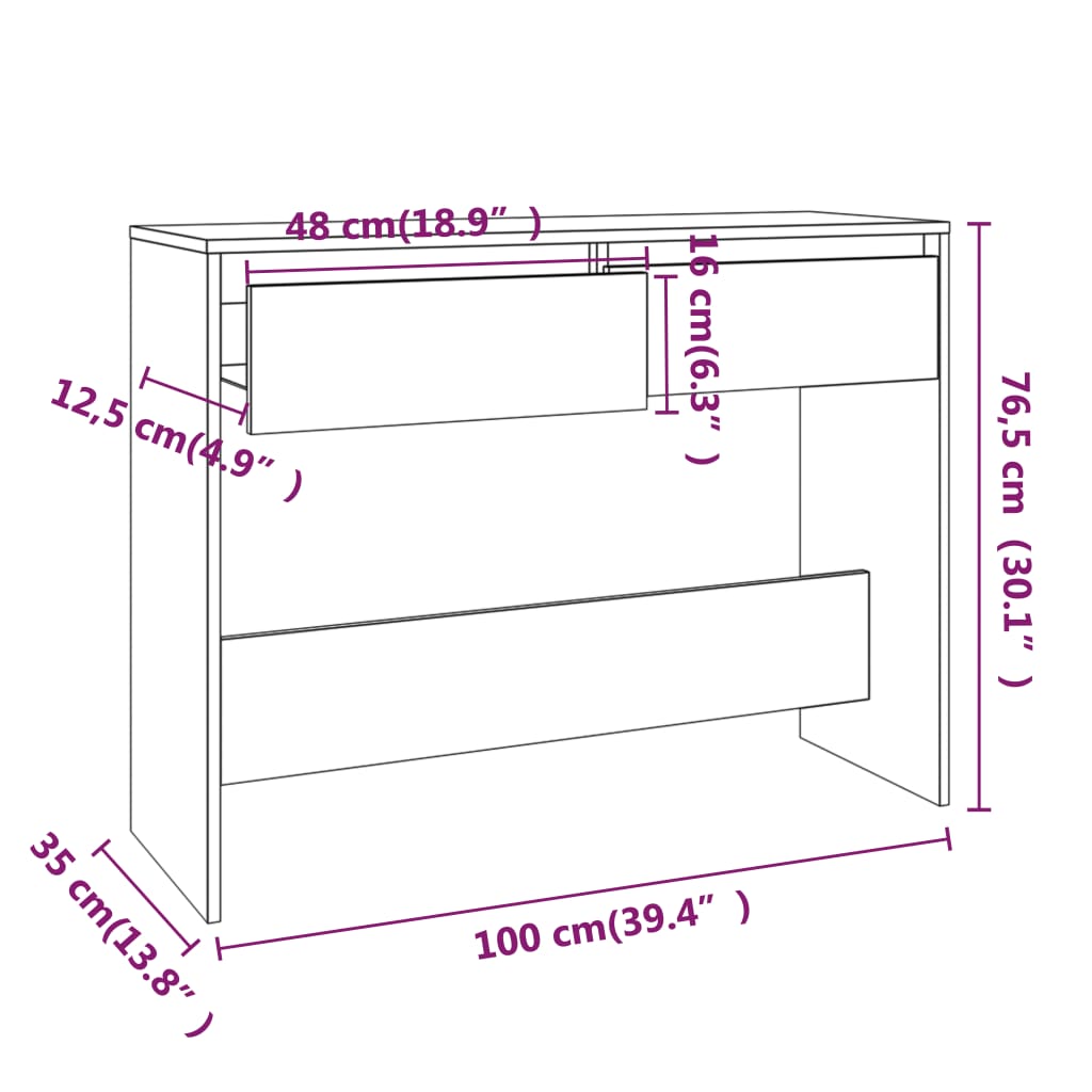 vidaXL Table console gris béton 100x35x76,5 cm bois d'ingénierie