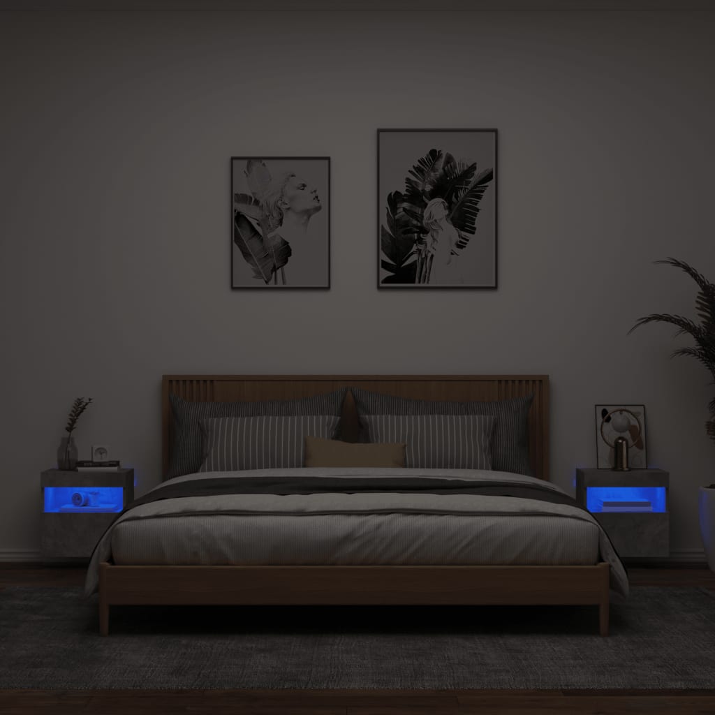 vidaXL Meubles TV muraux et lumières LED 2pcs gris béton 40x30x40 cm
