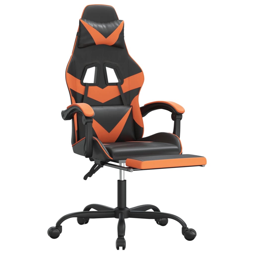 vidaXL Chaise de jeu avec repose-pied Noir et orange Similicuir