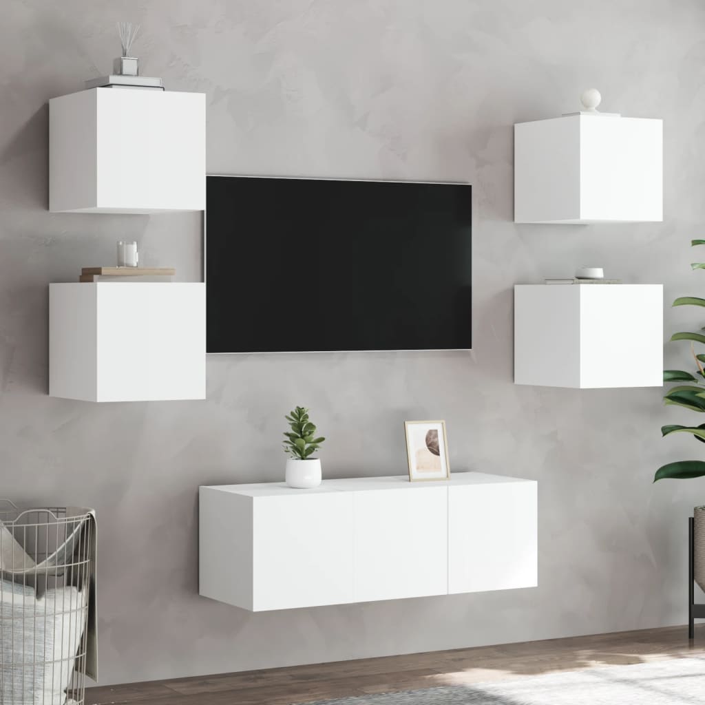 vidaXL Meubles TV muraux avec lumières LED 2 pcs blanc 30,5x35x30 cm