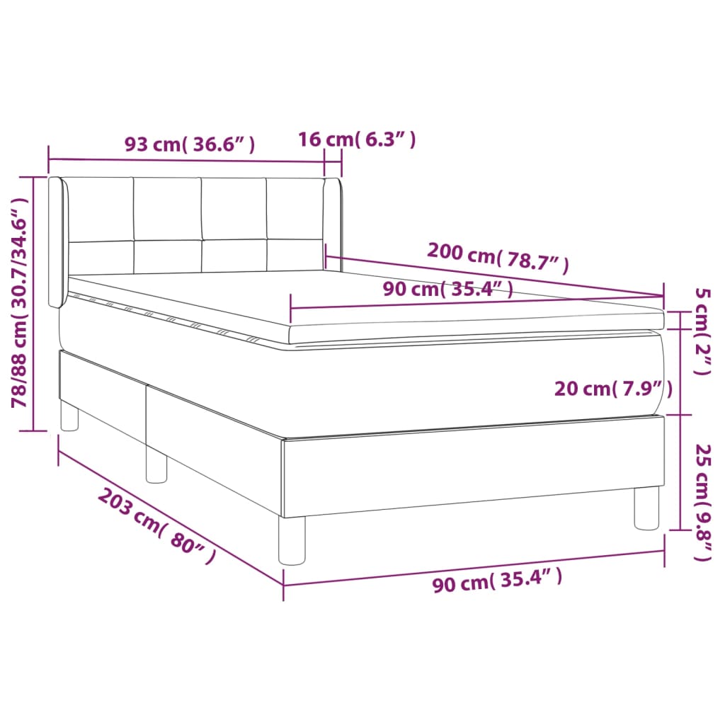 vidaXL Sommier à lattes de lit avec matelas Taupe 90x200 cm Tissu