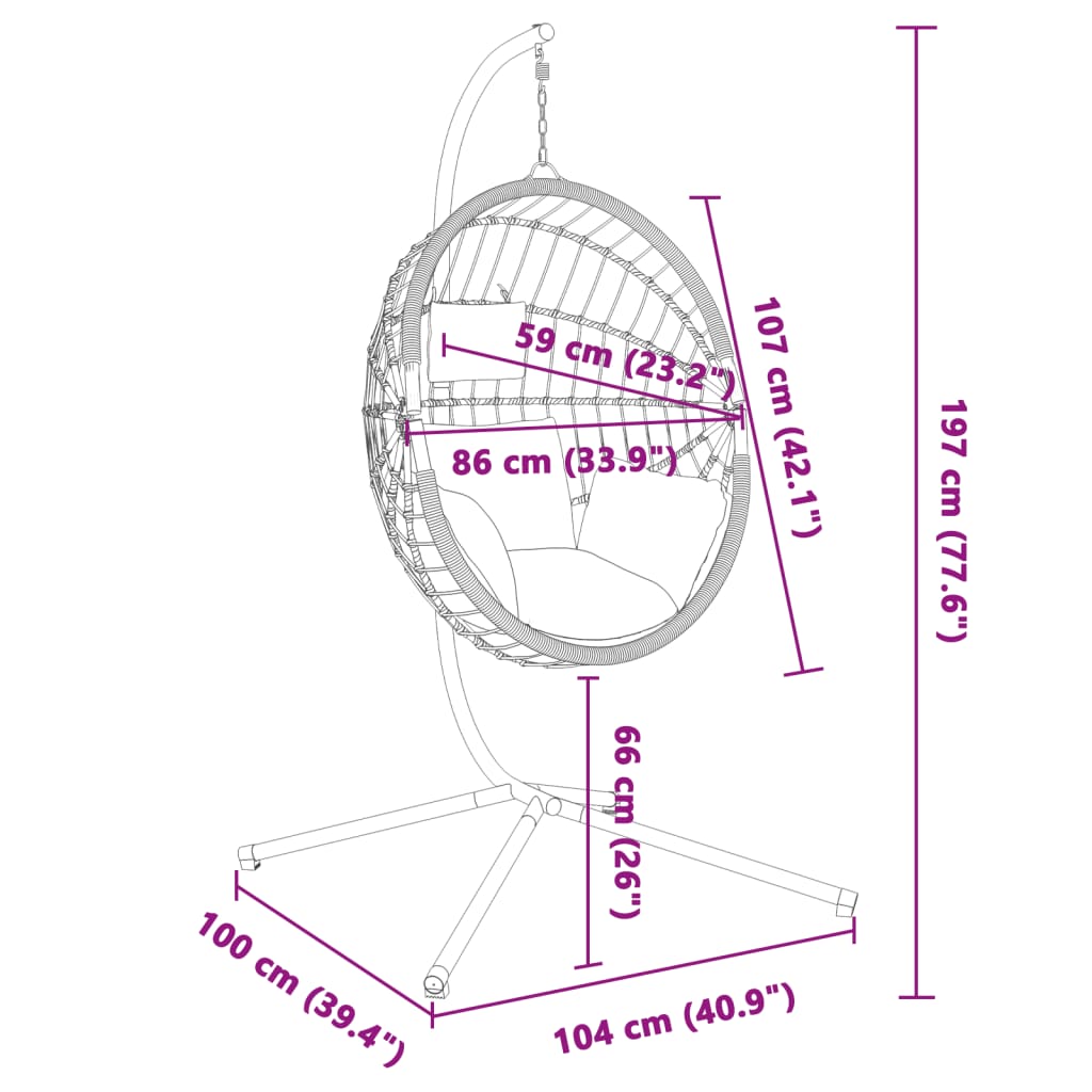 vidaXL Chaise suspendue en forme d'œuf et support taupe rotin et acier