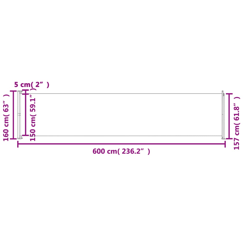 vidaXL Auvent latéral rétractable de patio 600x160 cm noir