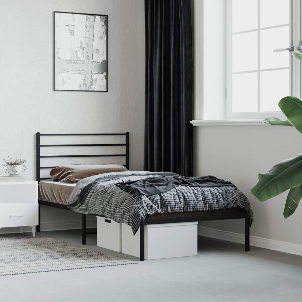 vidaXL Cadre de lit métal sans matelas avec tête de lit noir 90x190 cm