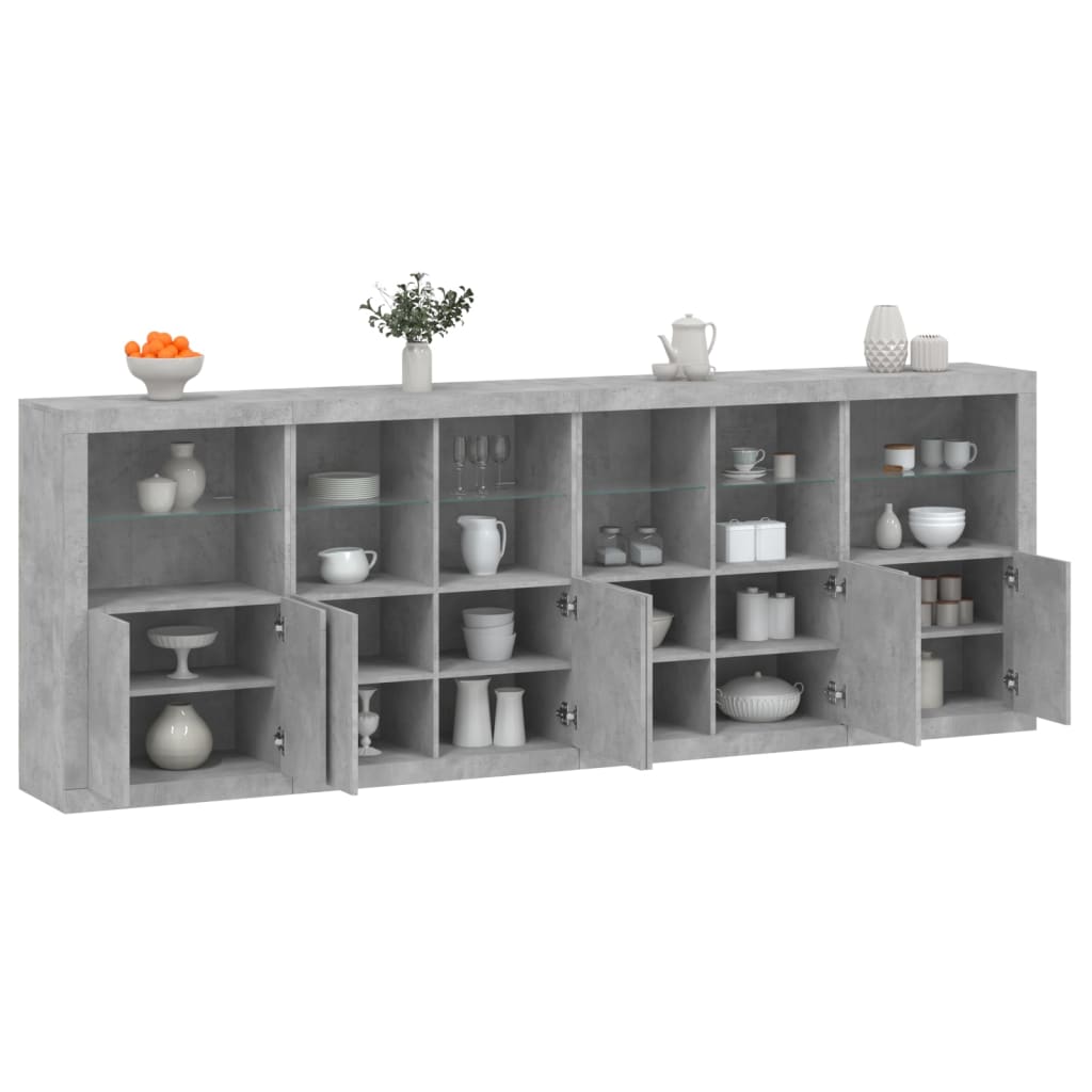 vidaXL Buffet avec lumières LED gris béton 283x37x100 cm