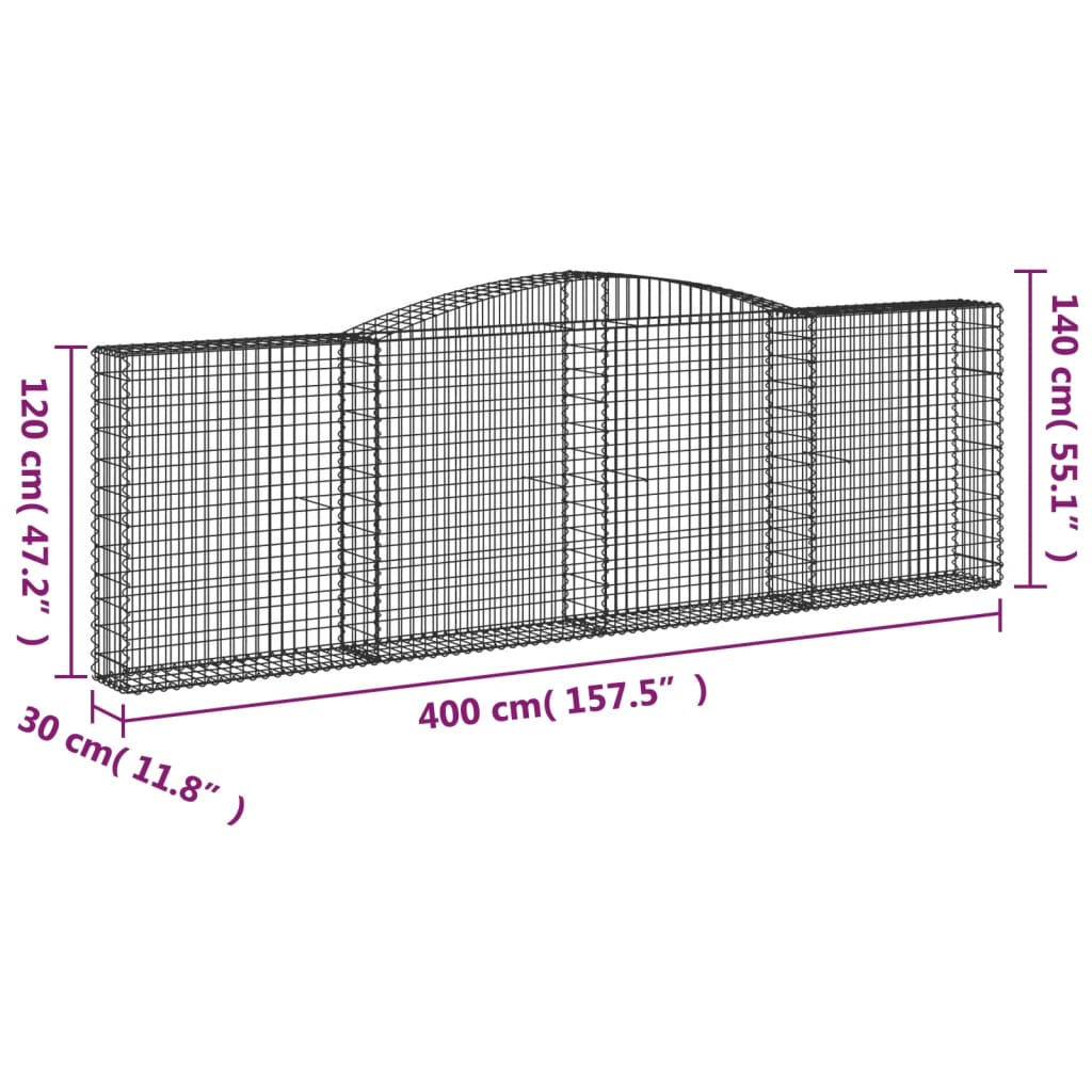 vidaXL Paniers à gabions arqués 10 pcs 400x30x120/140 cm Fer galvanisé