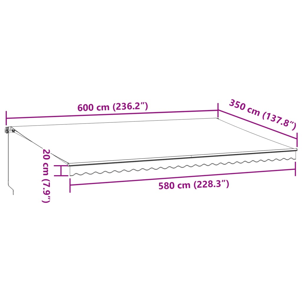 vidaXL Auvent manuel rétractable avec LED marron 600x350 cm