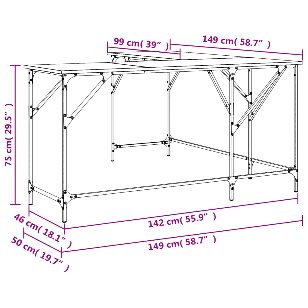 vidaXL Bureau chêne fumé 149x149x75 cm bois d'ingénierie