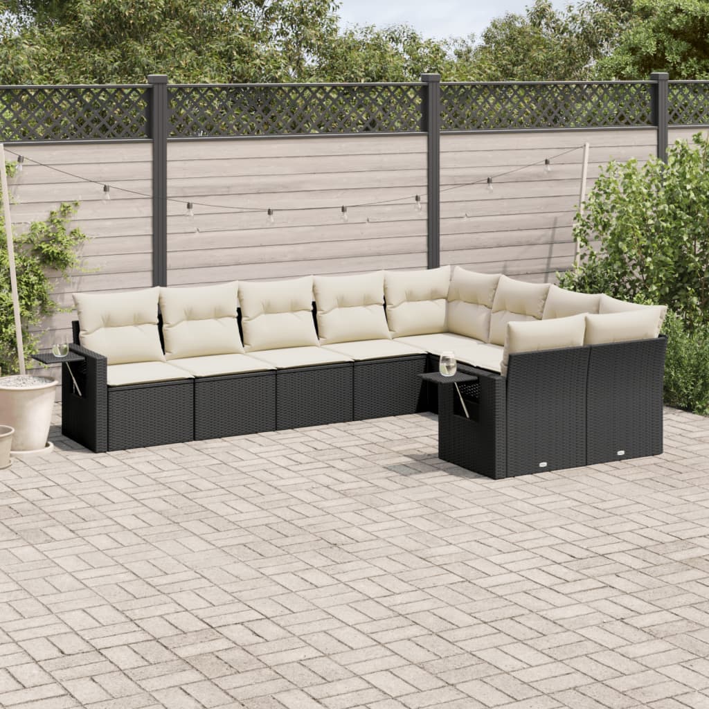 vidaXL Salon de jardin 9 pcs avec coussins noir résine tressée