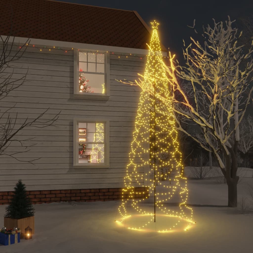 vidaXL Arbre de Noël avec poteau en métal 1400 LED blanches chaudes 5m