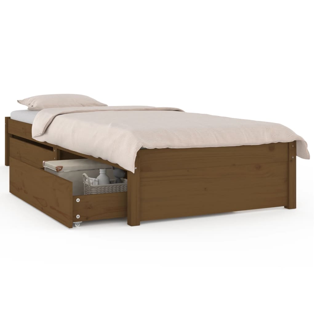 vidaXL Cadre de lit avec tiroirs Marron miel 90x200 cm