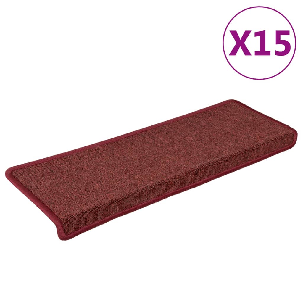 vidaXL Tapis d'escalier 15 pcs 65x21x4 cm Rouge mat