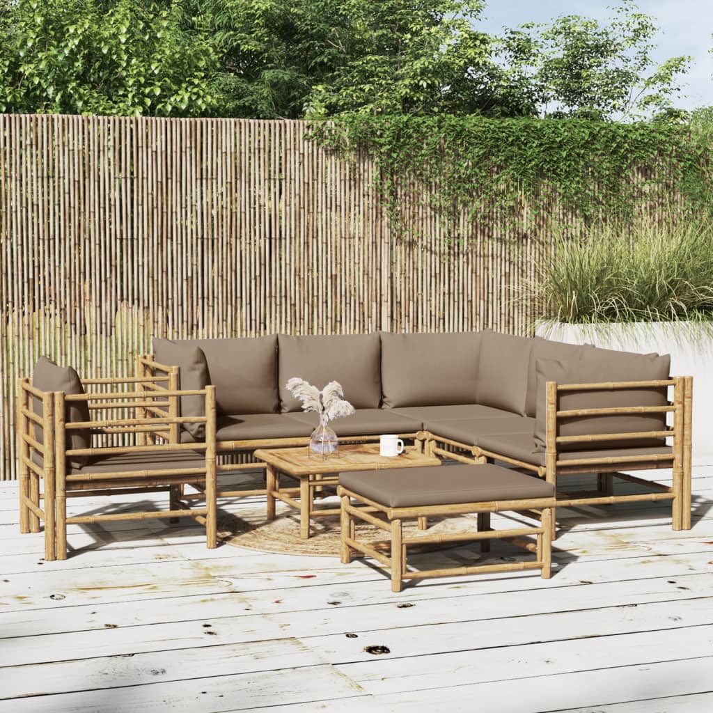 vidaXL Salon de jardin 8 pcs avec coussins taupe bambou