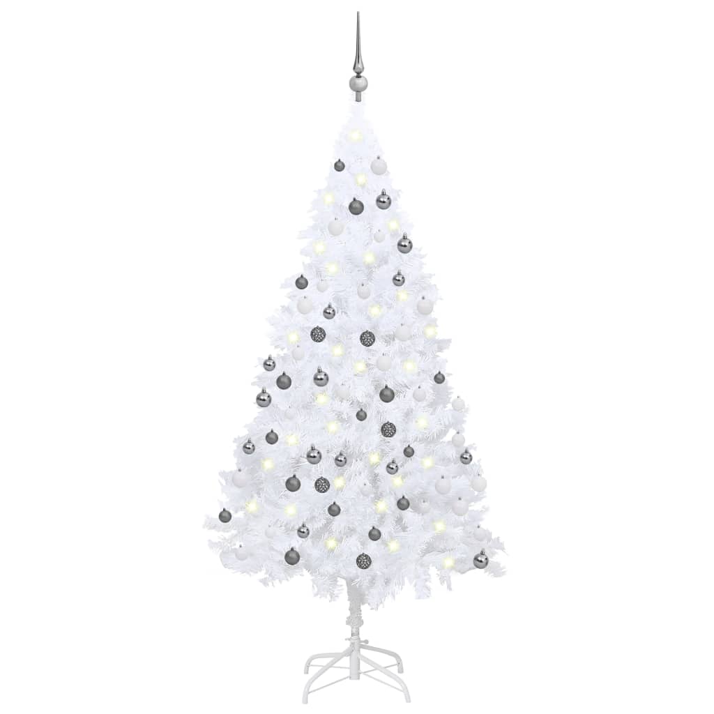 vidaXL Arbre de Noël artificiel pré-éclairé et boules blanc 150 cm PVC