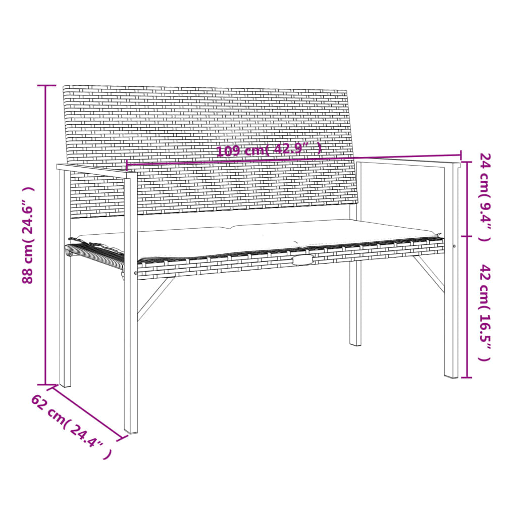 vidaXL Banc de jardin à 2 places avec coussin noir résine tressée