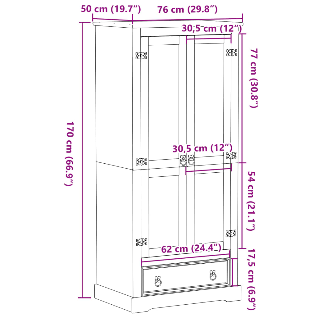 vidaXL Garde-robe Corona 76x50x170 cm bois de pin massif