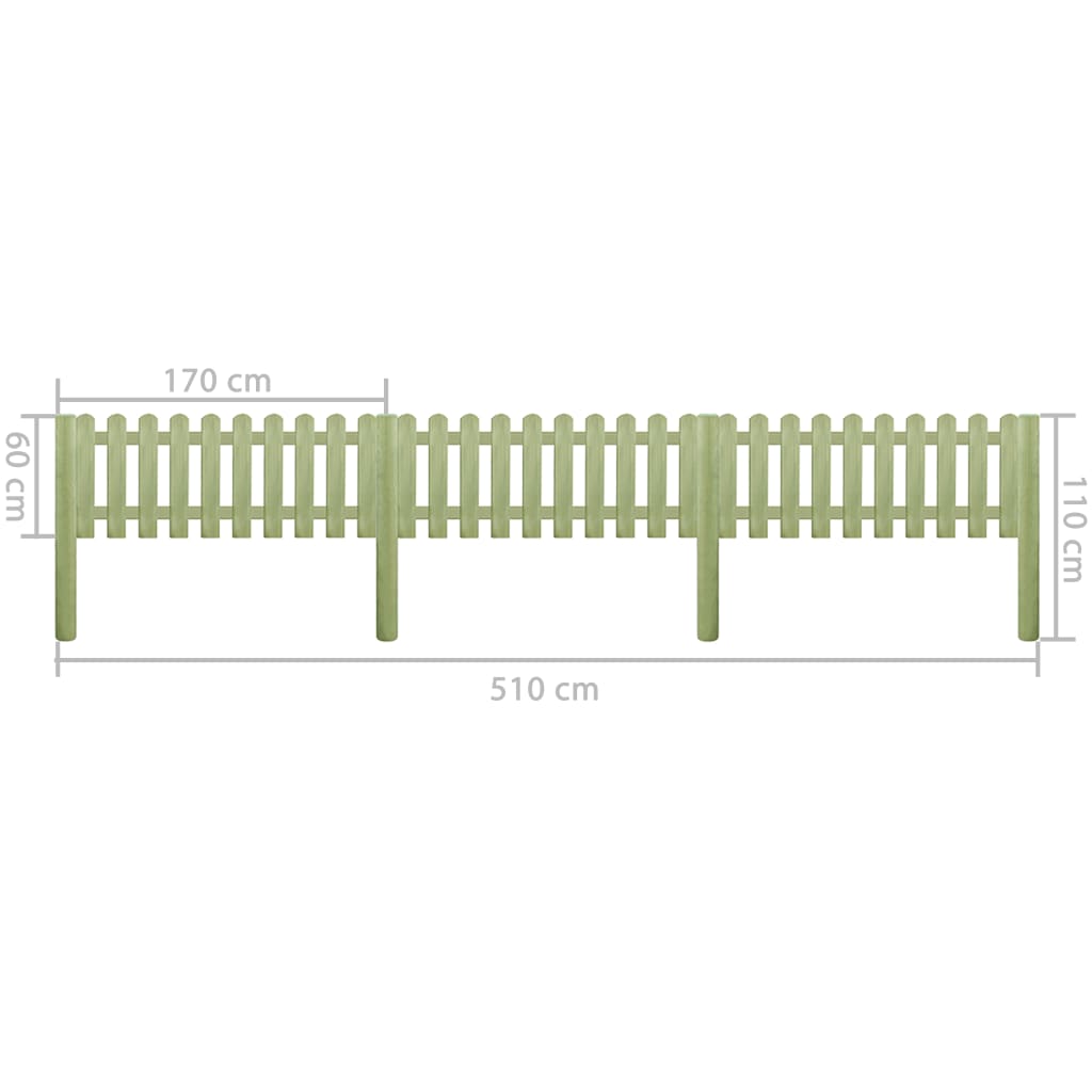 vidaXL Clôture à piquets Bois de pin imprégné 5,1 m 110 cm 6/9 cm