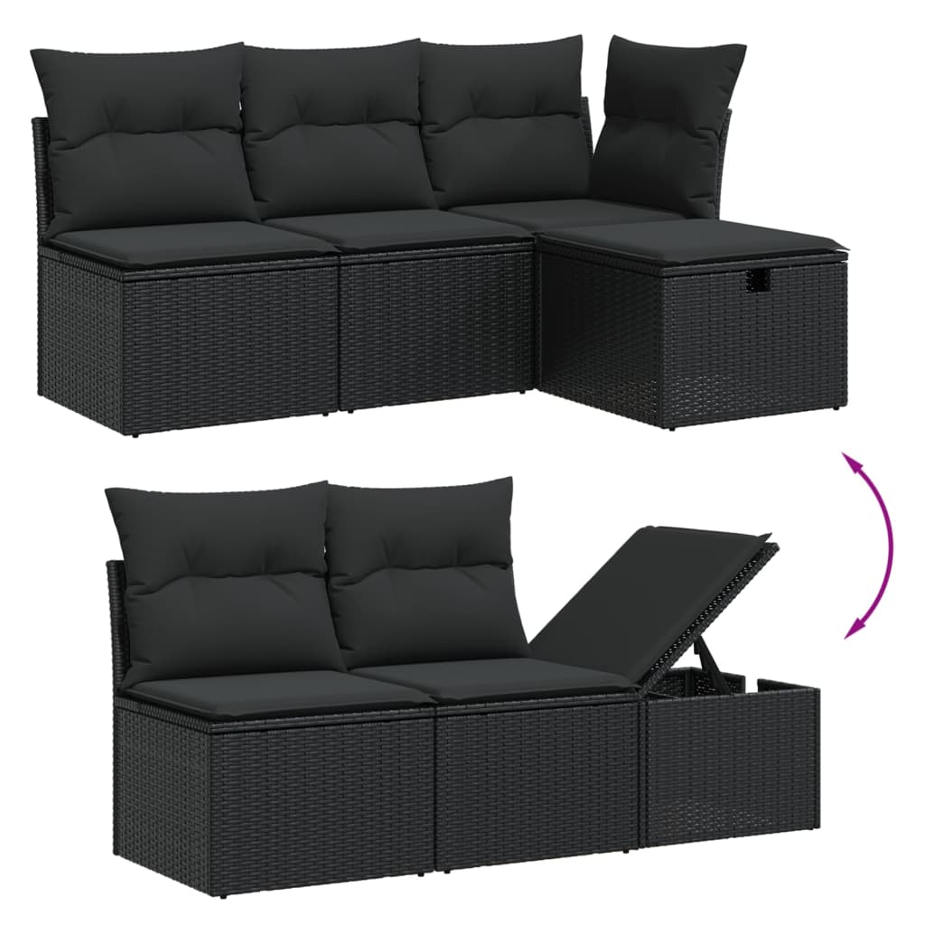 vidaXL Salon de jardin 6 pcs avec coussins noir résine tressée