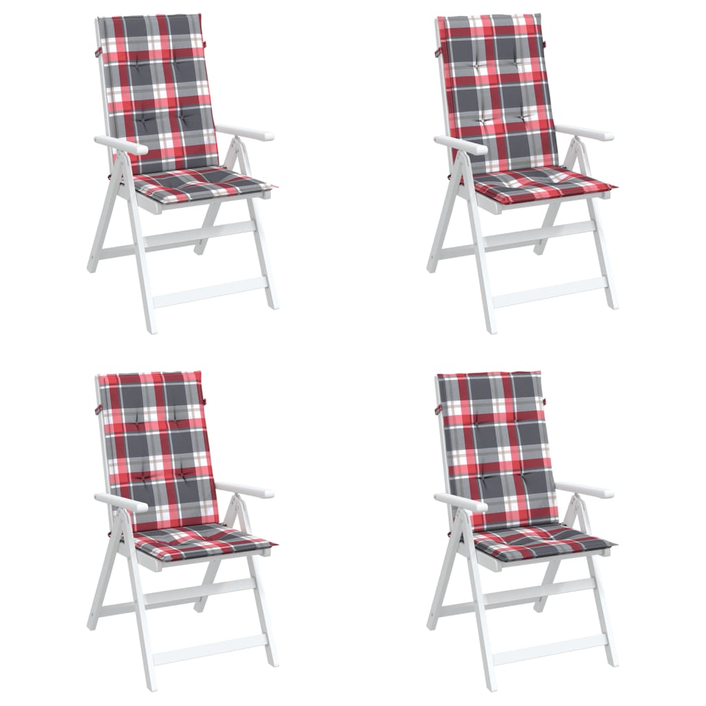 vidaXL Coussins de chaise jardin dossier haut lot de 4 carreaux rouges