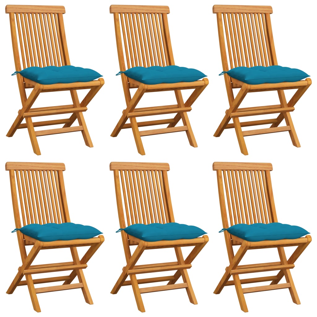 vidaXL Chaises de jardin avec coussins bleu clair 6 pcs Bois de teck