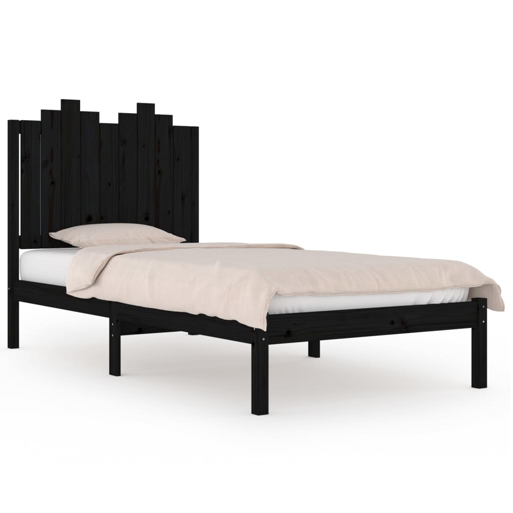 vidaXL Cadre de lit Noir Bois de pin massif 75x190 cm Petit simple