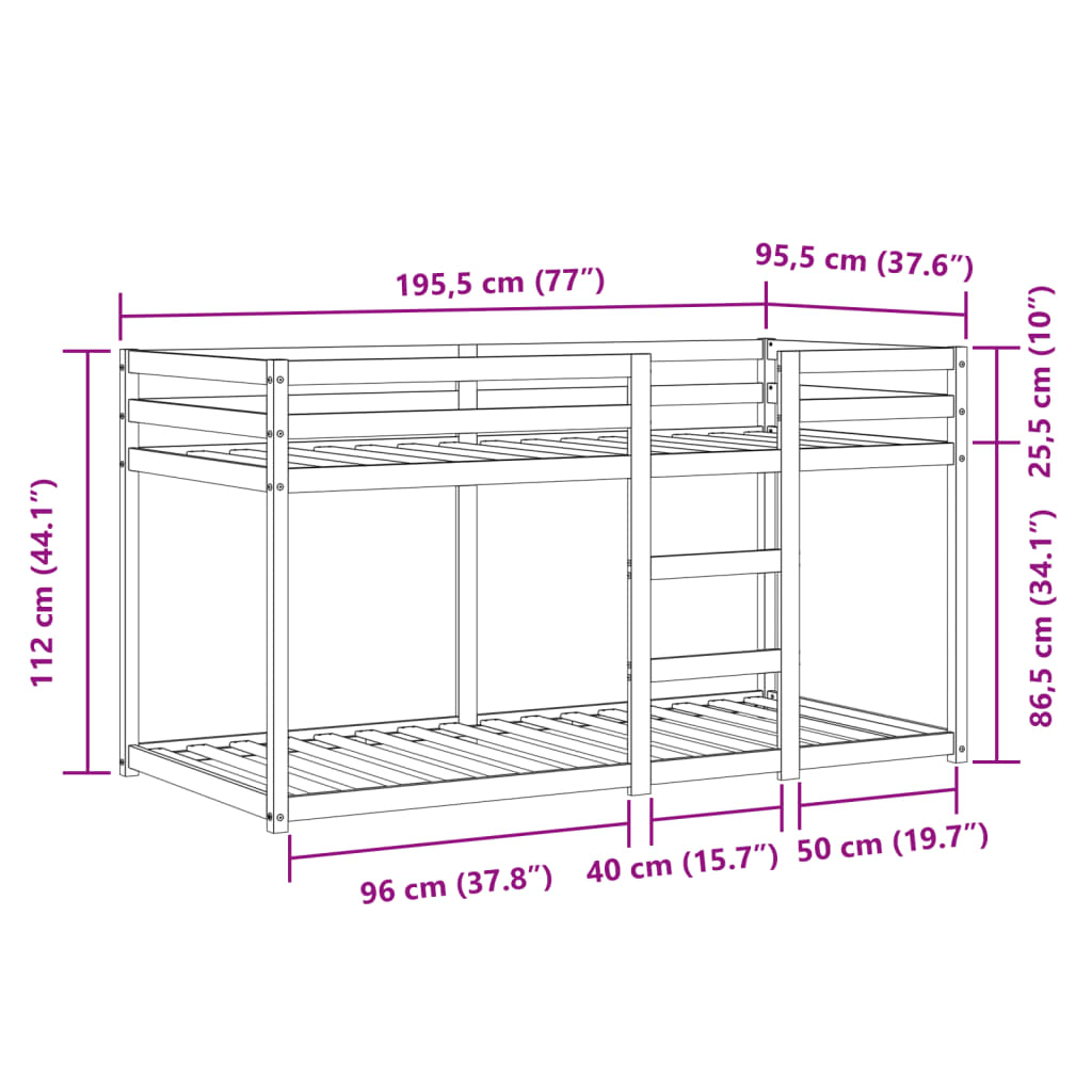 vidaXL Lit superposé avec rideaux bleu 90x190 cm bois pin massif