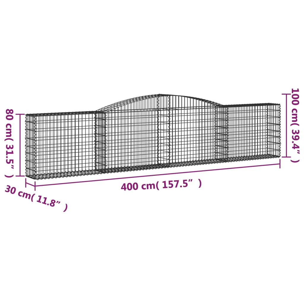 vidaXL Paniers à gabions arqués 5 pcs 400x30x80/100 cm Fer galvanisé