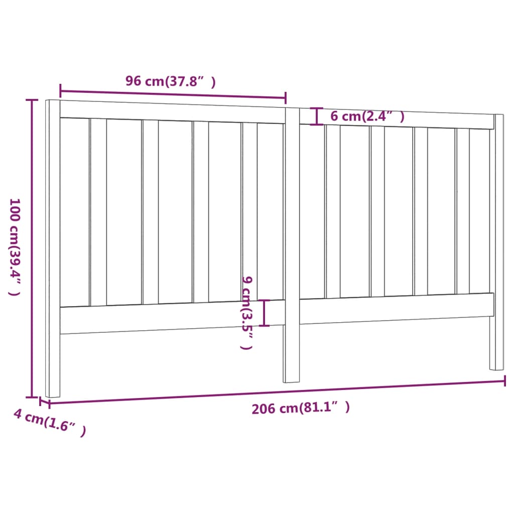 vidaXL Tête de lit Gris 206x4x100 cm Bois massif de pin